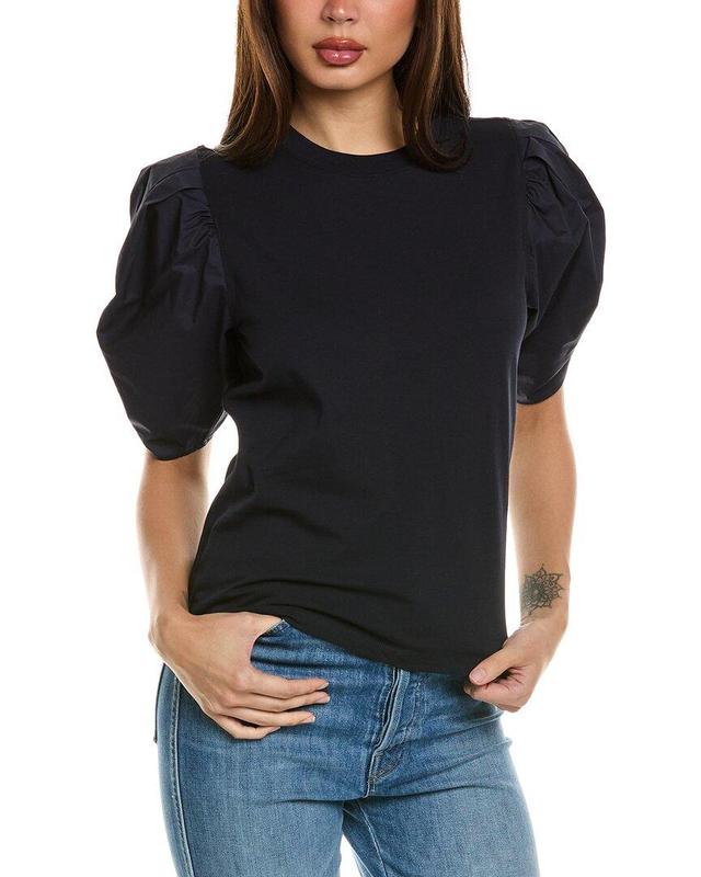 FRAME Denim Pleated Puff Sleeve T-shirt In Blue Product Image