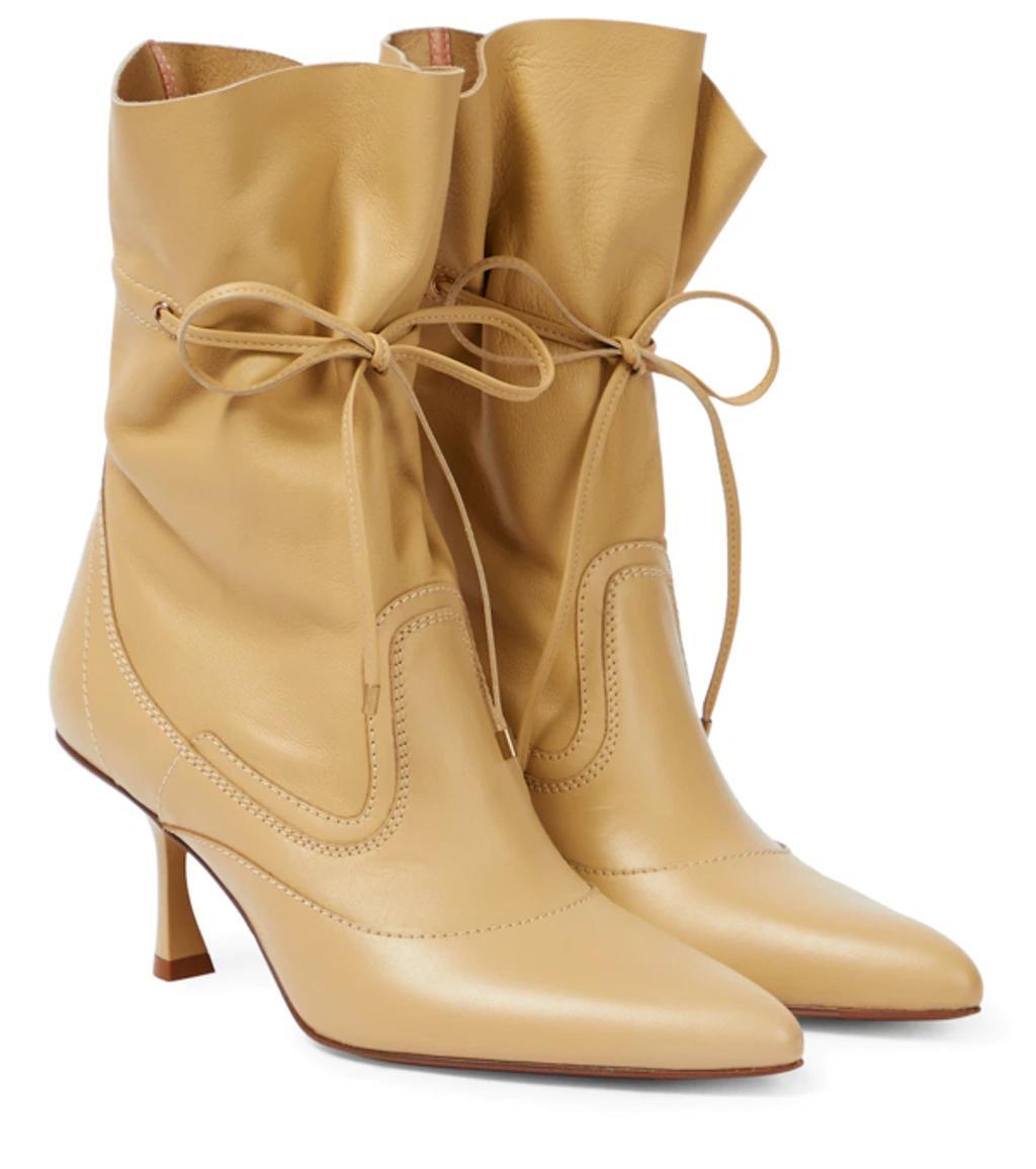 Soft Gathered Leather Ankle Boots In Beige product image