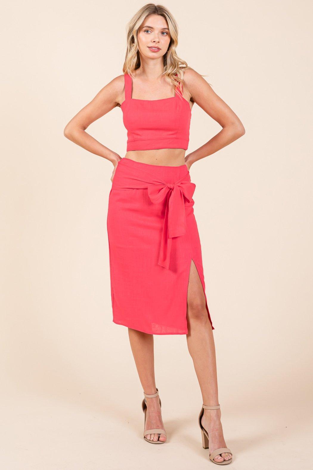 2 Piece Linen Crop Cop And Pencil Skirt Set Product Image