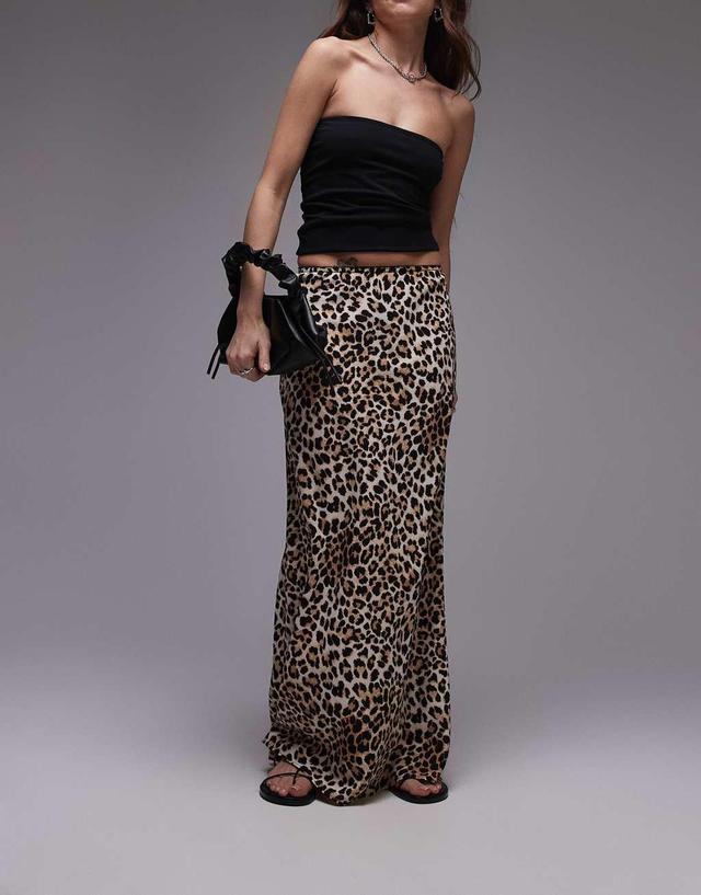 Topshop maxi lingerie trim bias cut skirt in leopard print Product Image