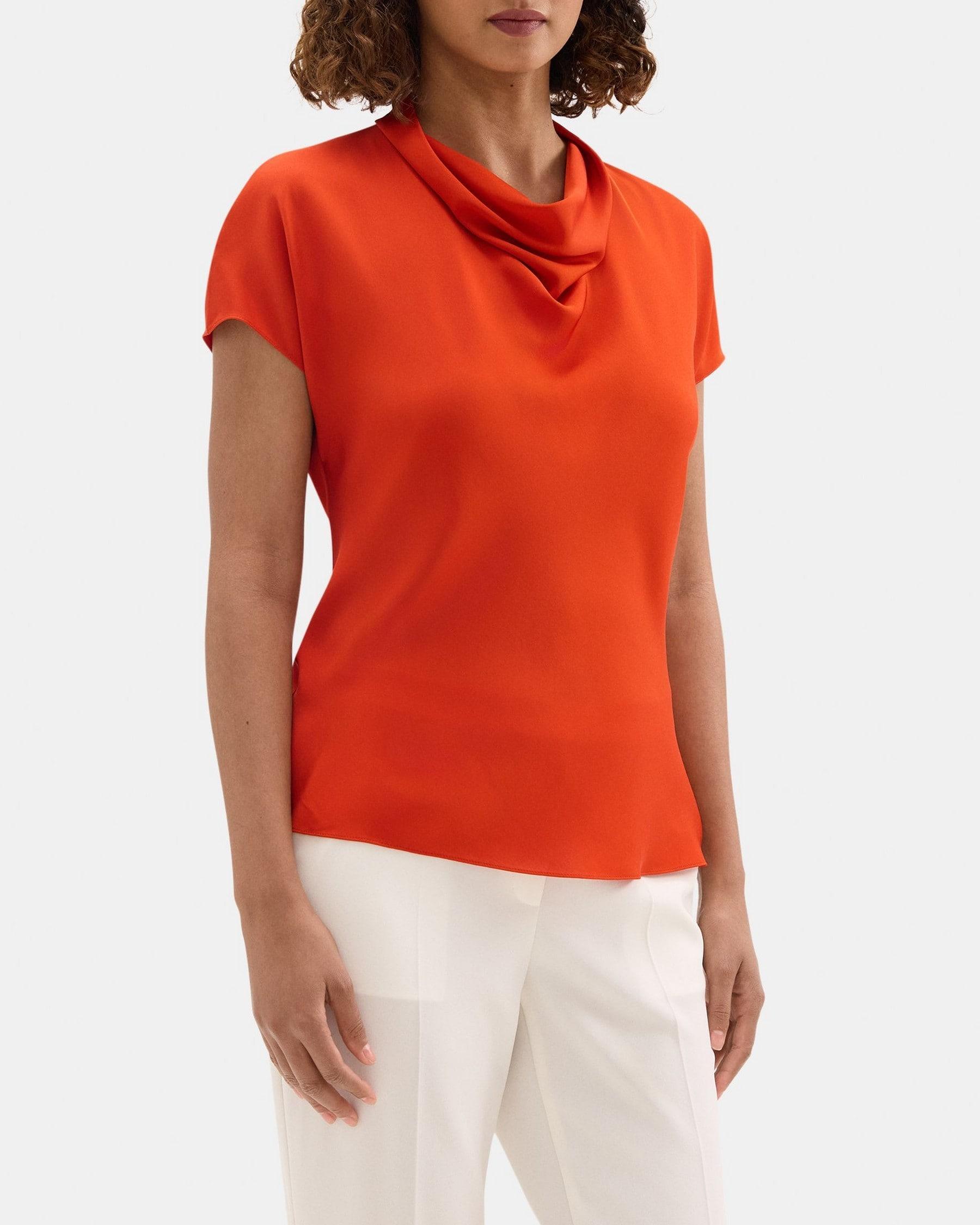 Short-Sleeve Cowl Top in Silk Georgette Product Image