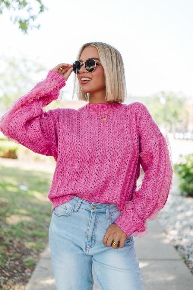 Beauty Within Pink Lace Sleeve Sweater Product Image