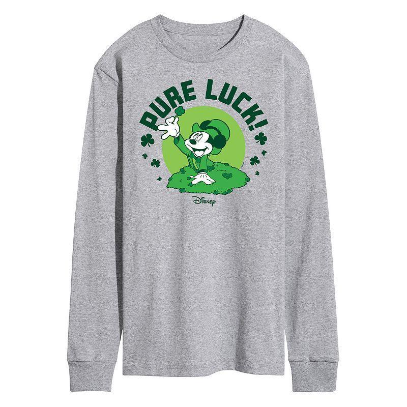 Disneys Mickey Mouse Mens Pure Luck Long Sleeve Graphic Tee Med Grey Product Image