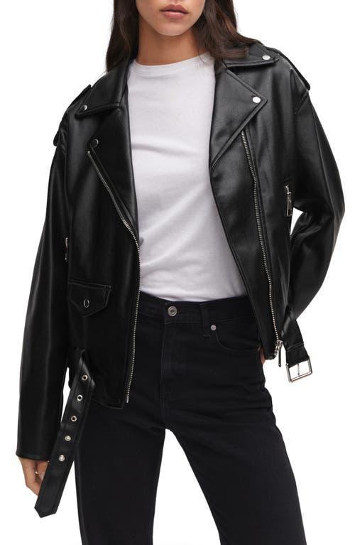 MANGO Faux Shearlling Trim Faux Leather Jacket Product Image