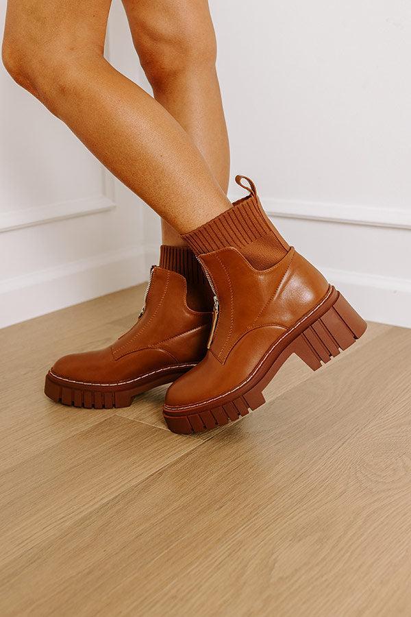 The Ashley Faux Leather Boot In Brown Product Image