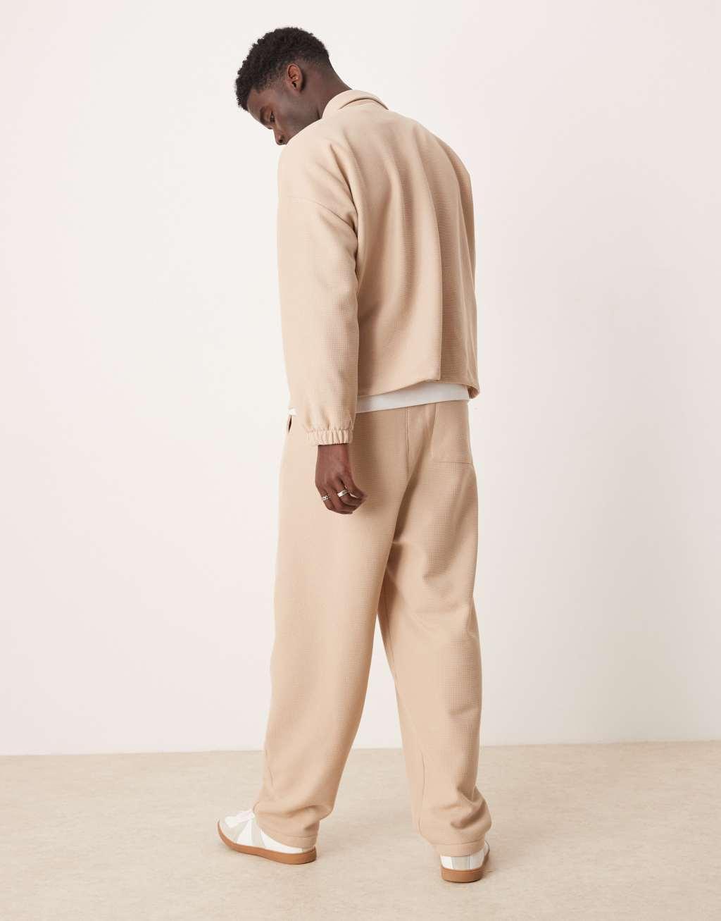 ASOS DESIGN super baggy sweatpants in waffle in beige - part of a set Product Image