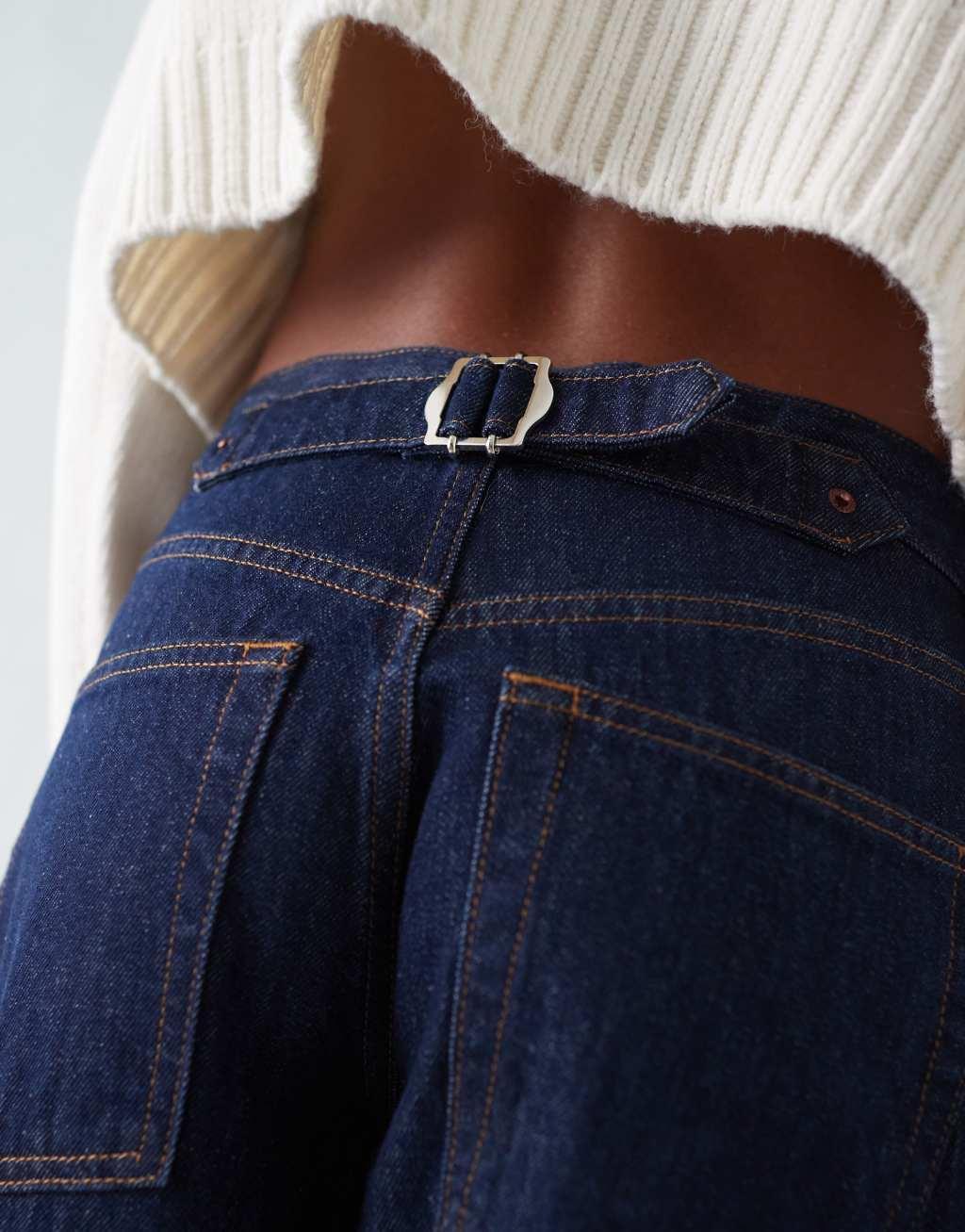 Topshop low rise cinch back jeans in raw indigo Product Image