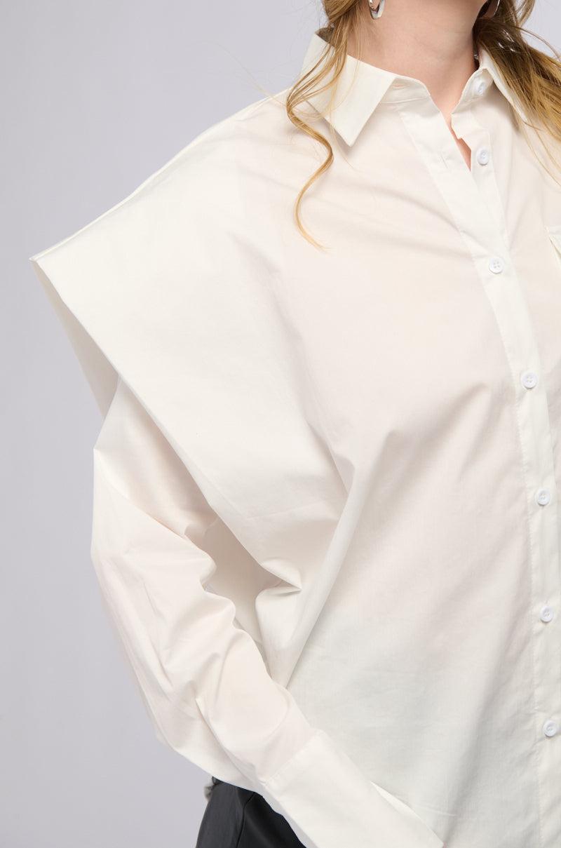 HIGH POINTED SHOULDER BUTTON DOWN POPLIN SHIRT Product Image