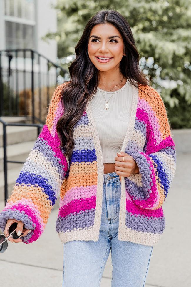 Forgot You Existed Pink Multi Striped Cardigan Product Image