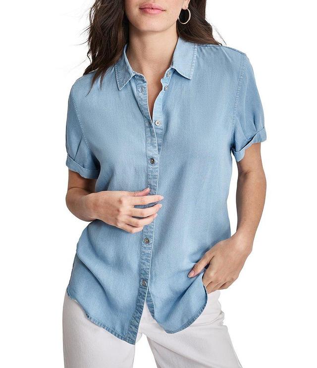 DKNY Jeans Rolled Short Sleeve Collared Button Front Shirt Product Image