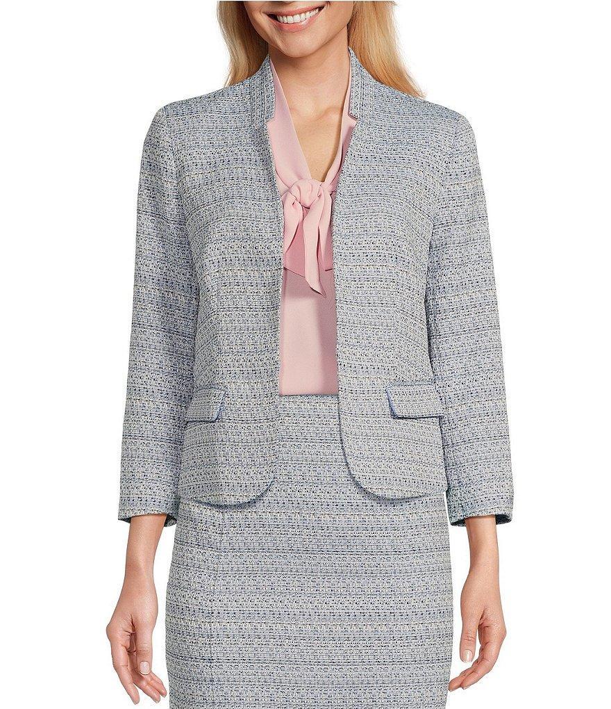 Kasper Tweed Woven Cut-Out Stand Collar Long Sleeve Flap Pocket Coordinating Jacket Product Image