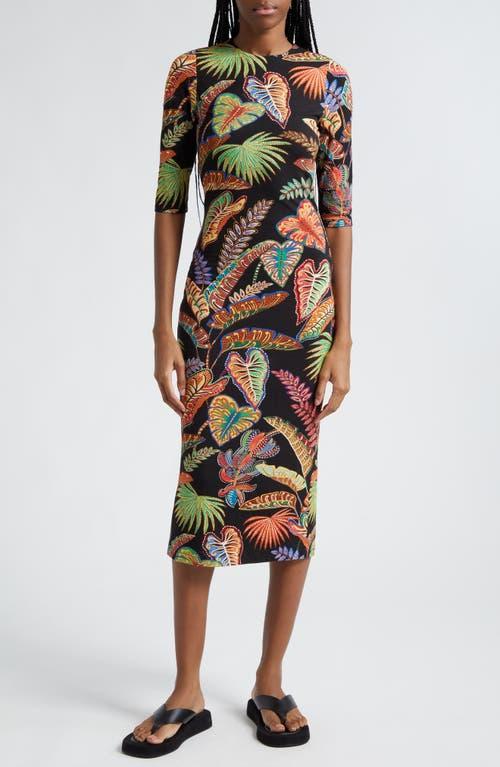 FARM Rio Cool Foliage Elbow Sleeve Jersey Midi Dress Product Image