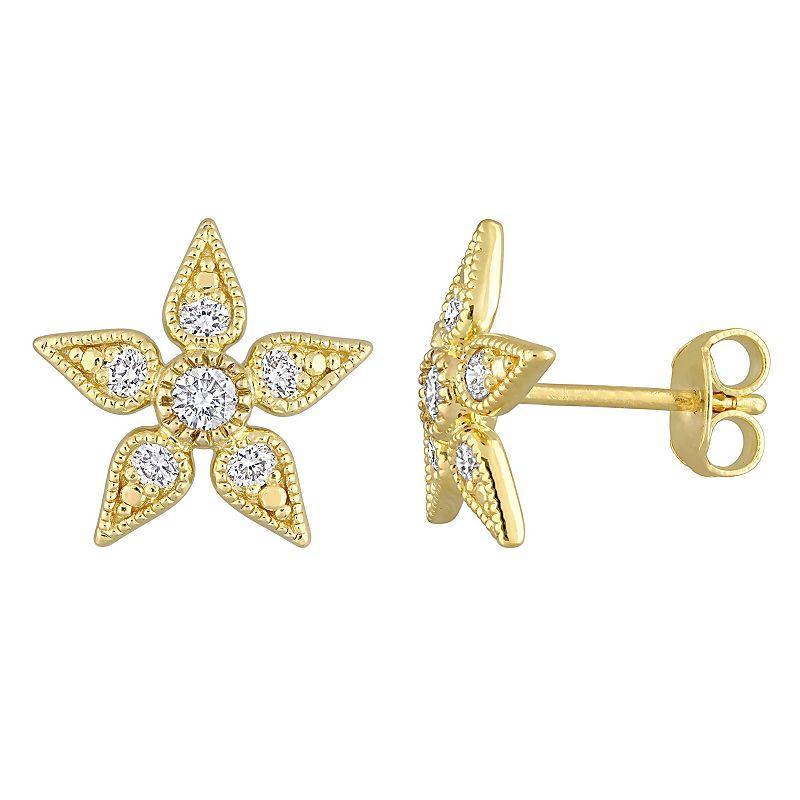 Stella Grace 18k Gold Over Sterling Silver 3/8 Carat T.W Lab-Grown Diamond Flower Stud Earrings, Womens, 18k Gold Plated Product Image