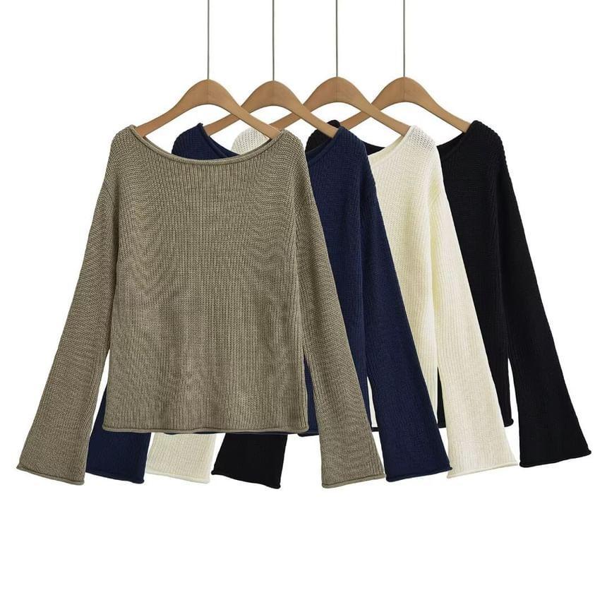 Set: Flared-Sleeve Off-Shoulder Plain Sweater + High Rise Mini Pencil Skirt Product Image