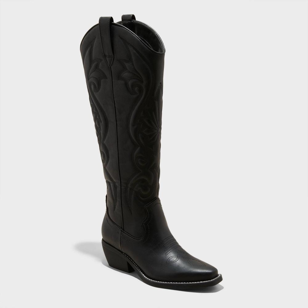 Womens Kenzi Wide Calf Western Boots with Memory Foam Insole - Wild Fable Jet Black 5.5WC Product Image