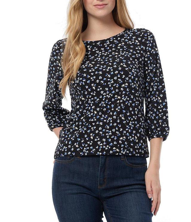 Jones New York Printed Moss Crepe Round Neck 3/4 Puff Cuff Top Product Image