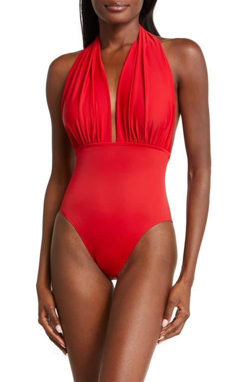 Womens Halterneck Plunge One-Piece Swimsuit Product Image