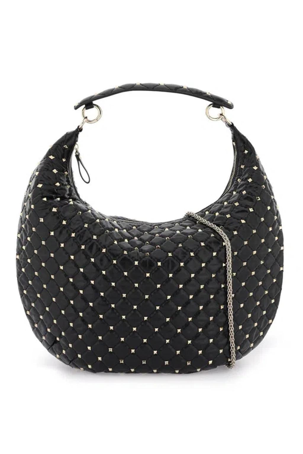 Leather 'rockstud Spike' Hobo Bag In 黑色的 Product Image