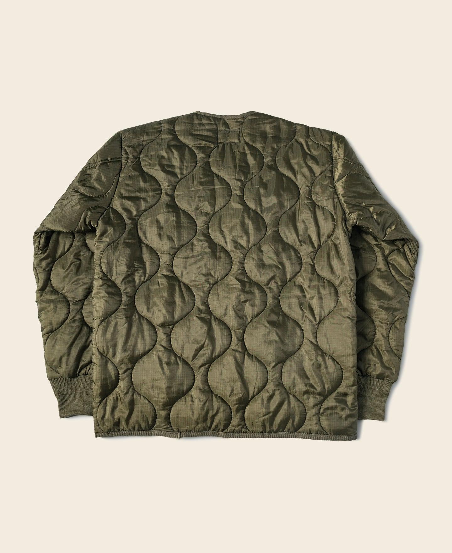 Military Style Quilted Padded Ripstop Nylon Jacket - Olive Product Image