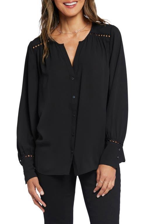 NYDJ Womens Liliana Peasant Blouse in Black, Regular, Size: XS | Polyester/Denim Product Image