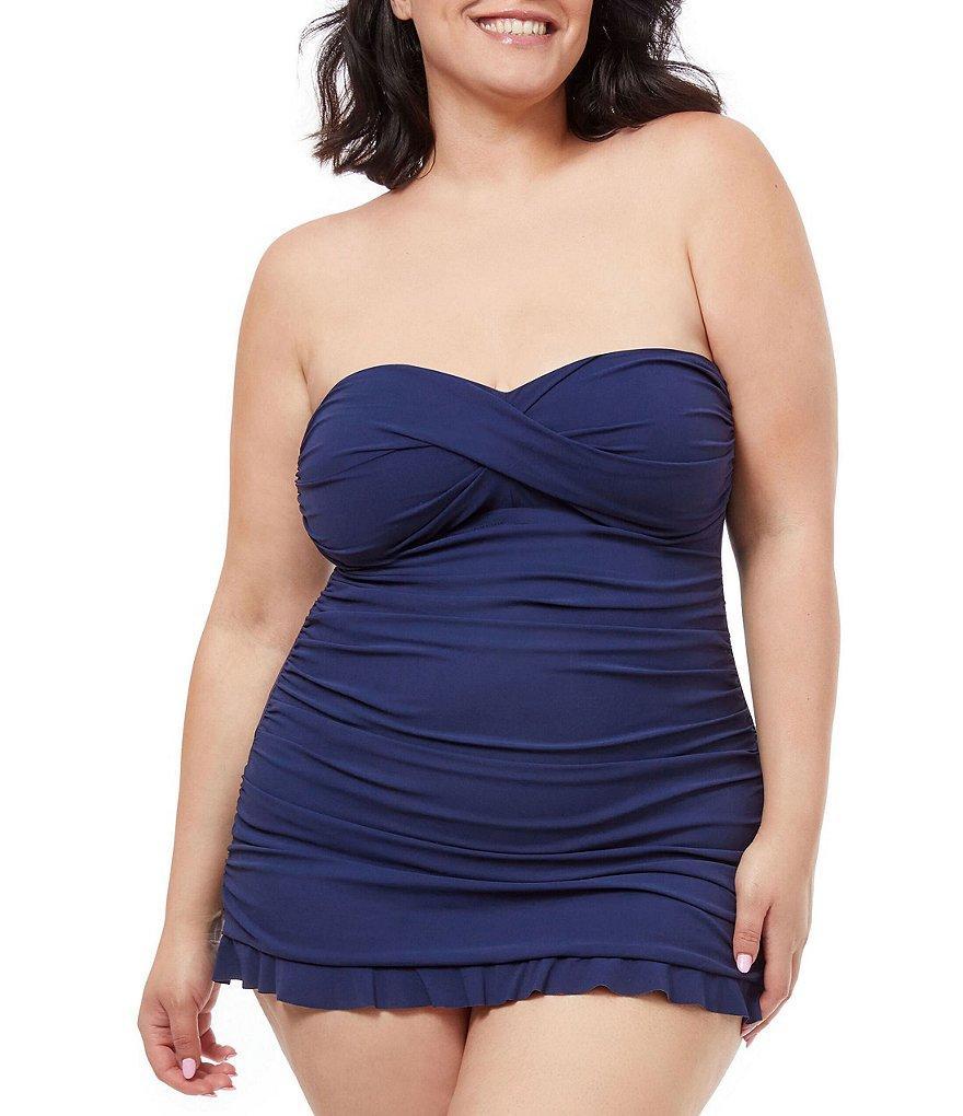 Profile by Gottex Plus Size Tutti Frutti Sweetheart Neck Bandeau Swim Dress Product Image