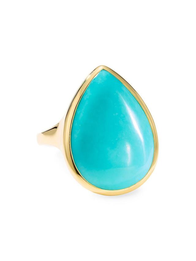 Womens Polished Rock Candy 18K Yellow Gold & Turquoise Medium Teardrop Ring Product Image