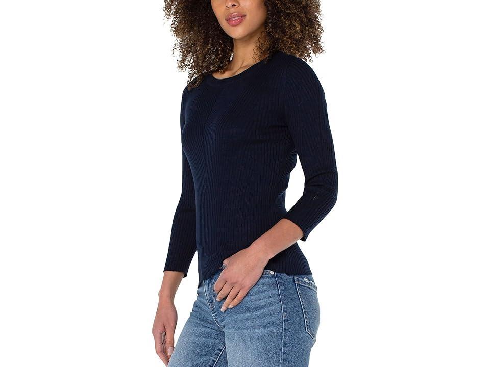 Liverpool Los Angeles Crew Neck 3/4 Sleeve Sweater with Pointelle (Dark ) Women's Sweater Product Image