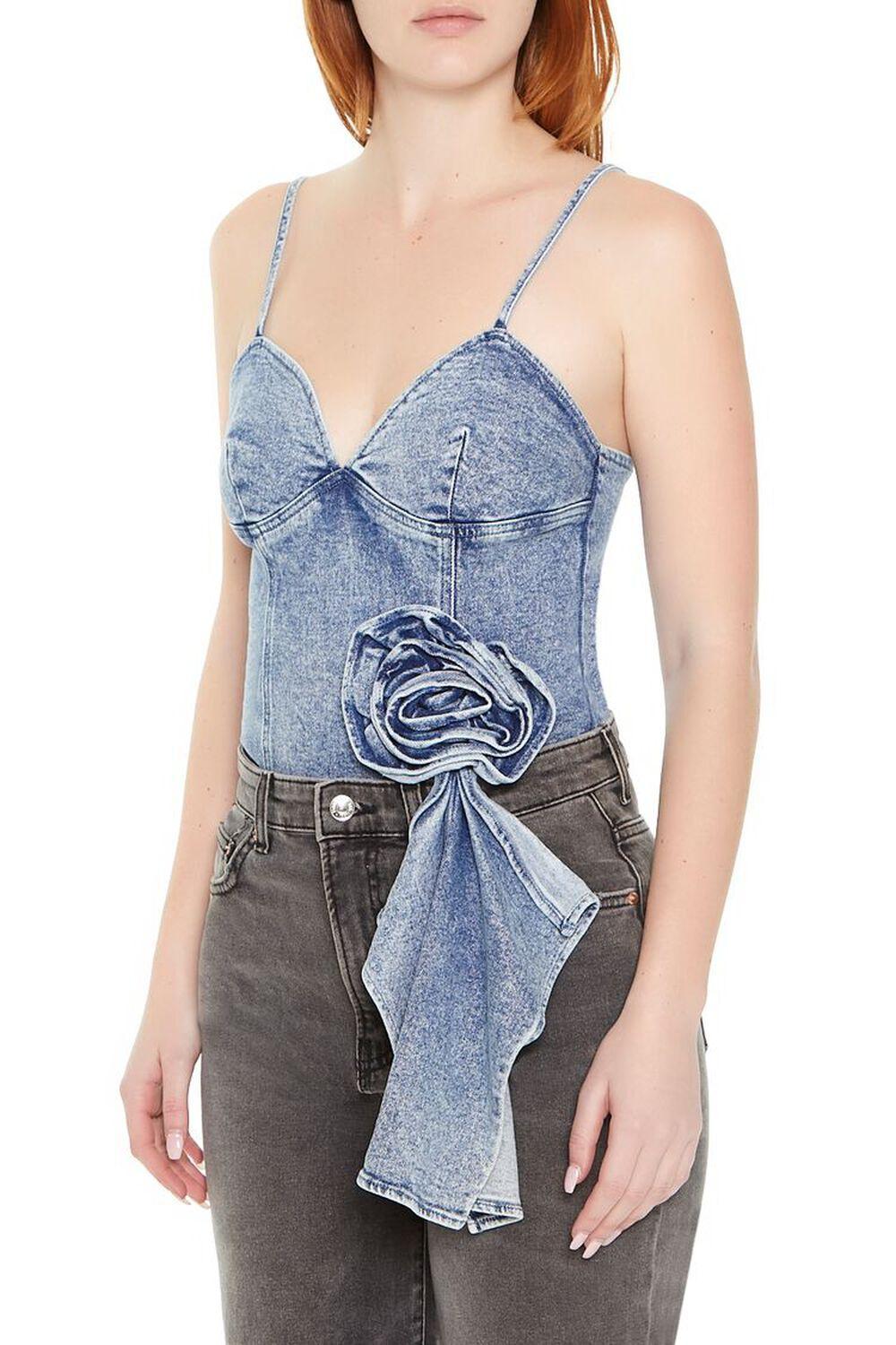 Rosette Denim Bodysuit | Forever 21 Product Image