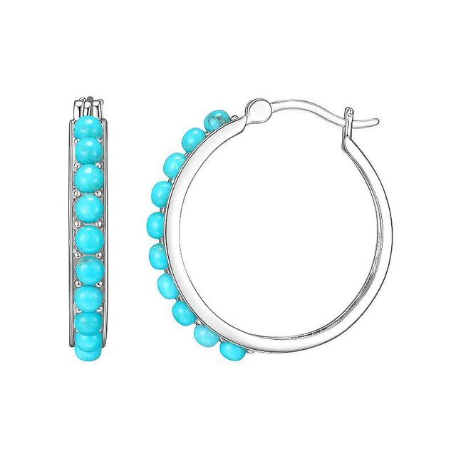 Platinum Over Silver Simulated Turquoise Hoop Earrings, Womens, Sterling Silver Product Image