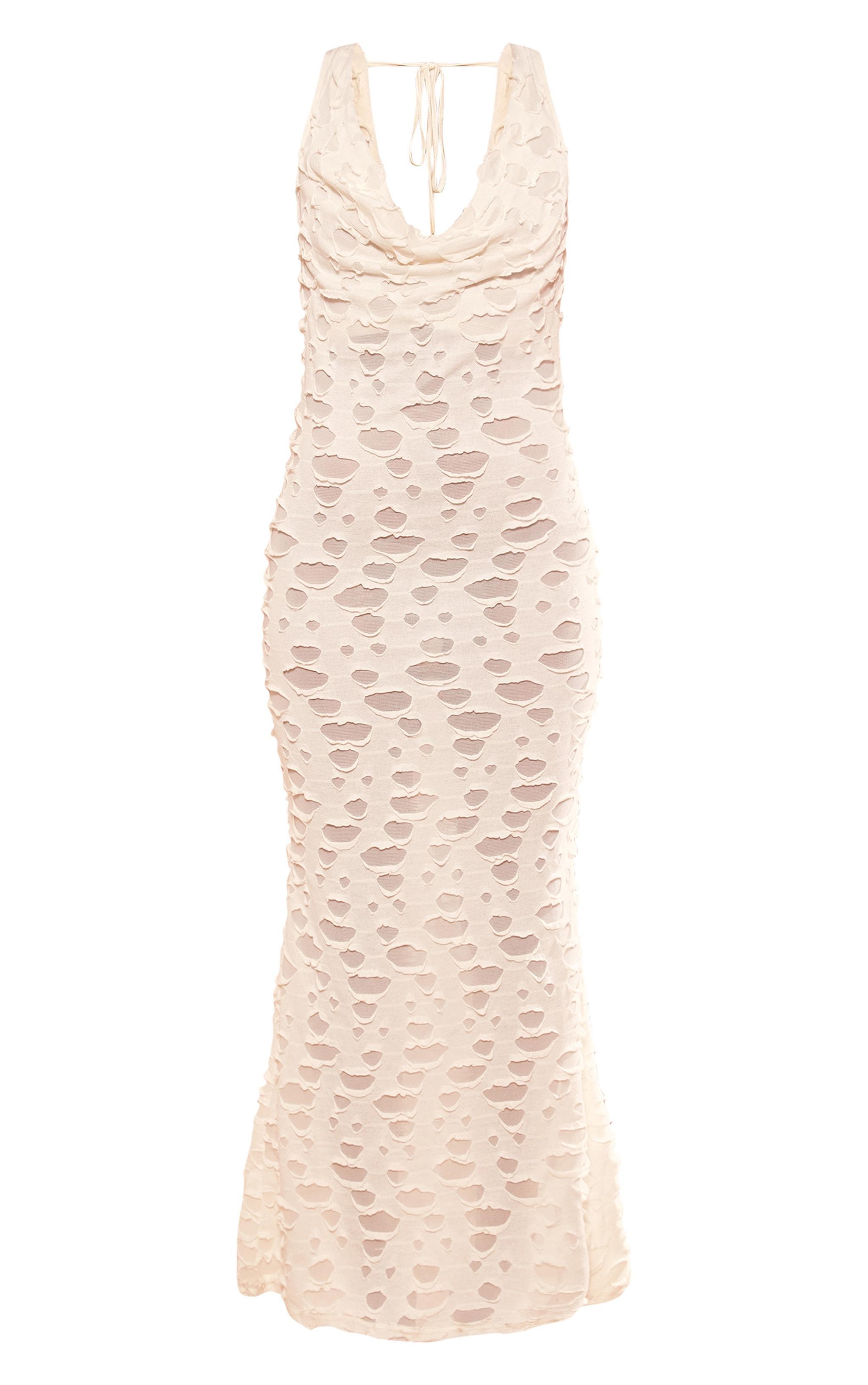 Cream Woven Textured Cowl Neck Maxi Dress Product Image