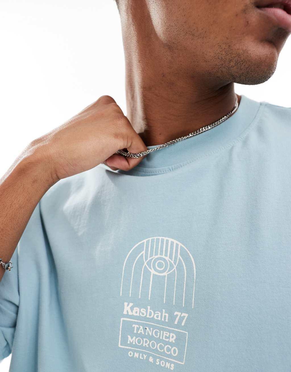 Only & Sons relaxed fit T-shirt with Kasbah print in light blue Product Image