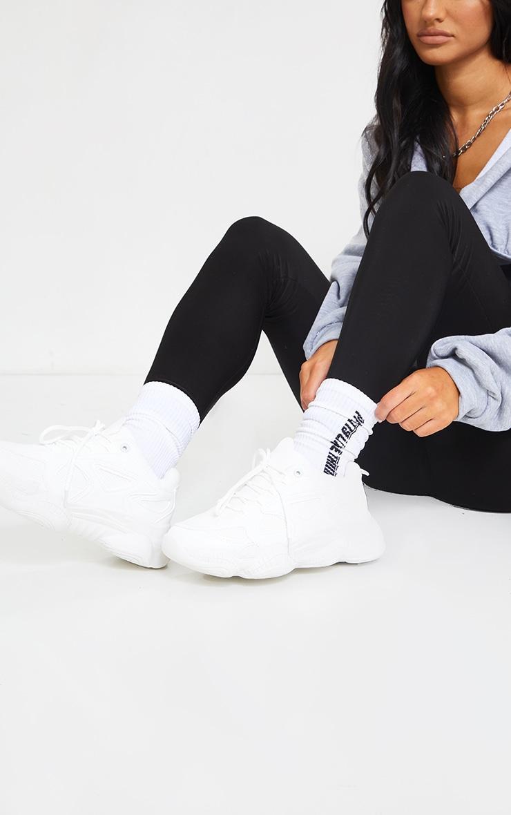 White Wide Fit Chunky Bubble Sole Panelled Up Sneakers product image