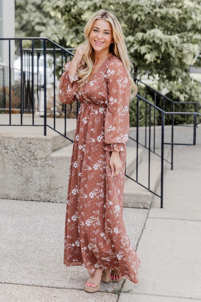 Beautifully You Brown Floral Maxi Dress Product Image