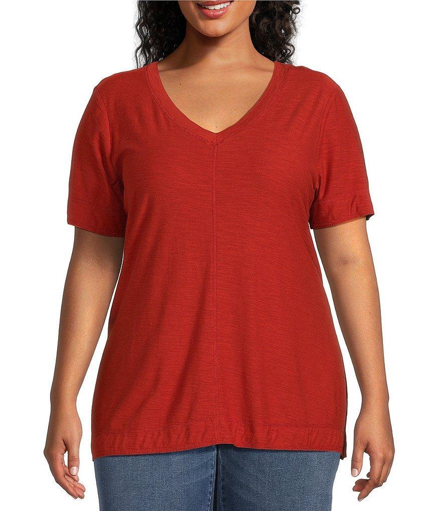 Westbound Plus Size Short Sleeve Seam V-Neck Relaxed Tee Shirt Product Image