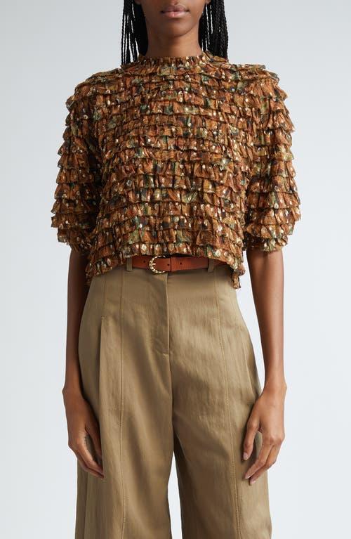 Carmella Tiered Ruffle Silk-blend Blouse In Tigers Eye Product Image