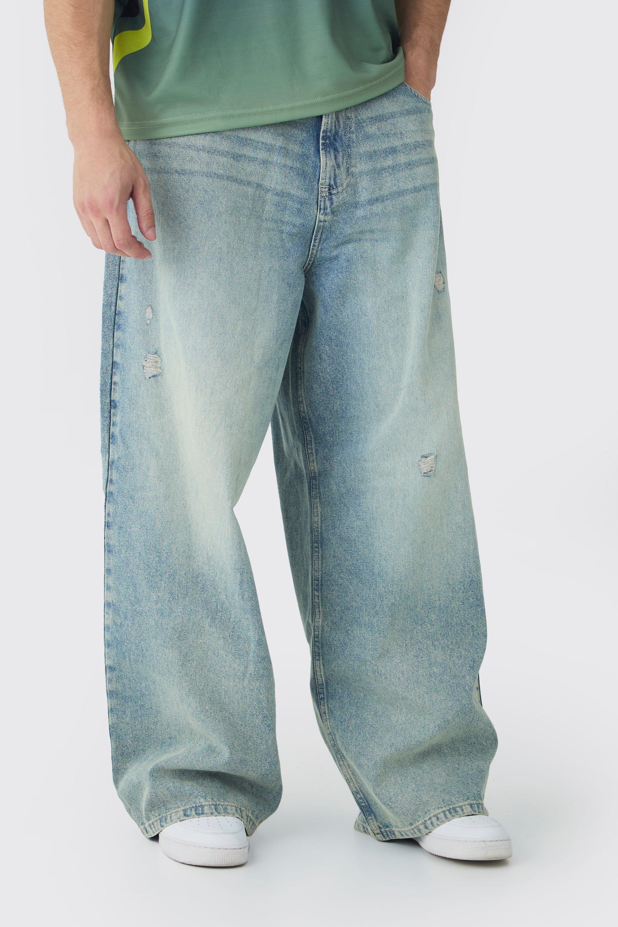 Tall Sun Bleached Distressed Parachute Fit Jeans | boohooMAN USA Product Image