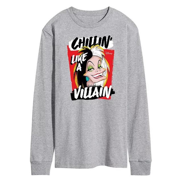 Disney Villains Cruella Mens Chillin Long Sleeve Graphic Tee Grey Gray Product Image