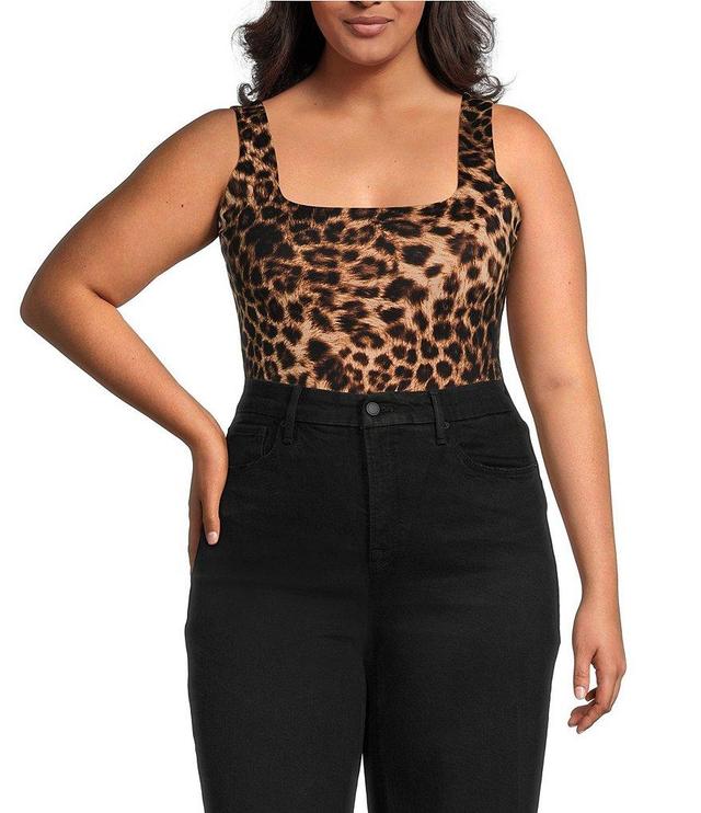 Good American Plus Scuba Modern Tank Animal Print Square Neck Sleeveless Knit Bodysuit Product Image