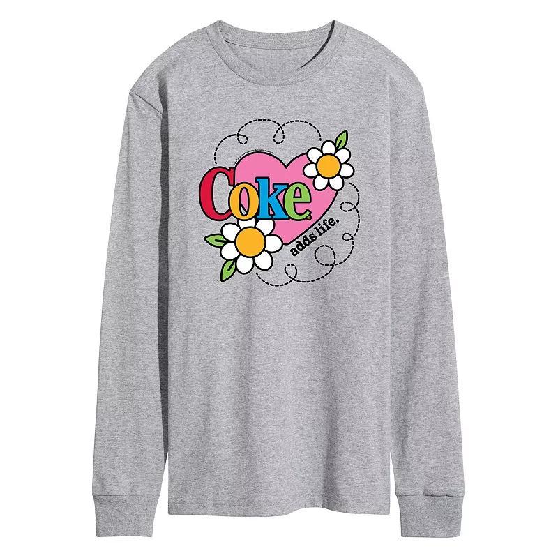 Mens Coke Adds Life Heart Flower Long Sleeve Graphic Tee Grey Gray Product Image