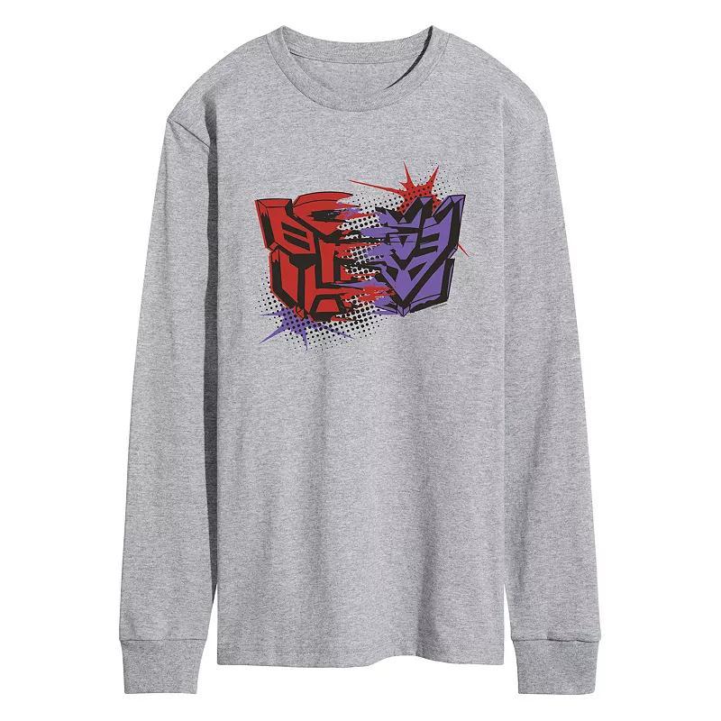 Mens Transformers Autobot Vs Decepticon Long Sleeve Graphic Tee Grey Gray Product Image