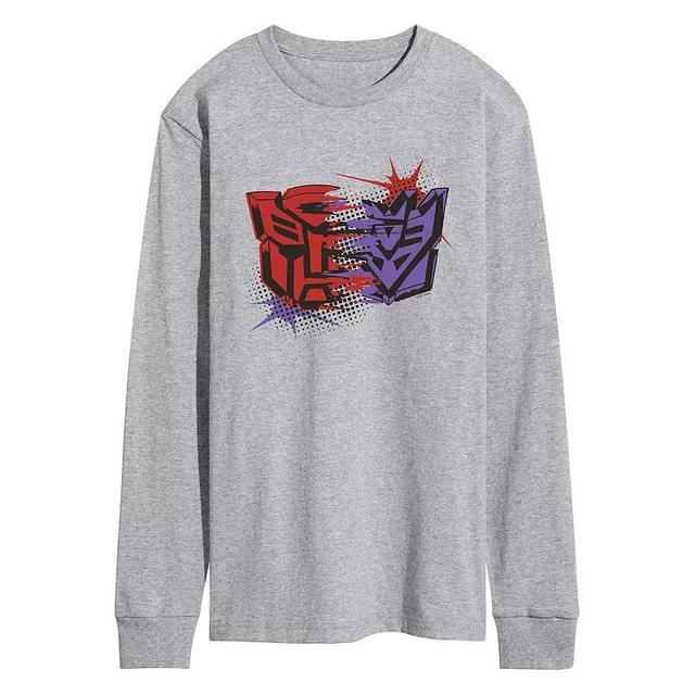 Mens Transformers Autobot Vs Decepticon Long Sleeve Graphic Tee Grey Gray Product Image