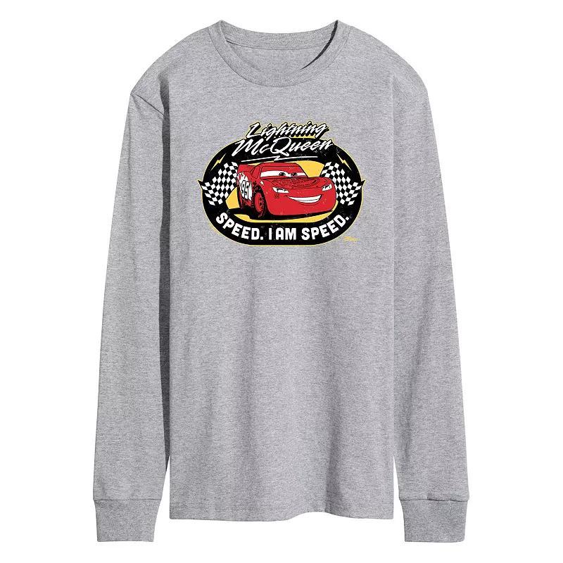 Disney / Pixars Cars Lightning McQueen Mens Race Track Long Sleeve Graphic Tee Grey Gray Product Image