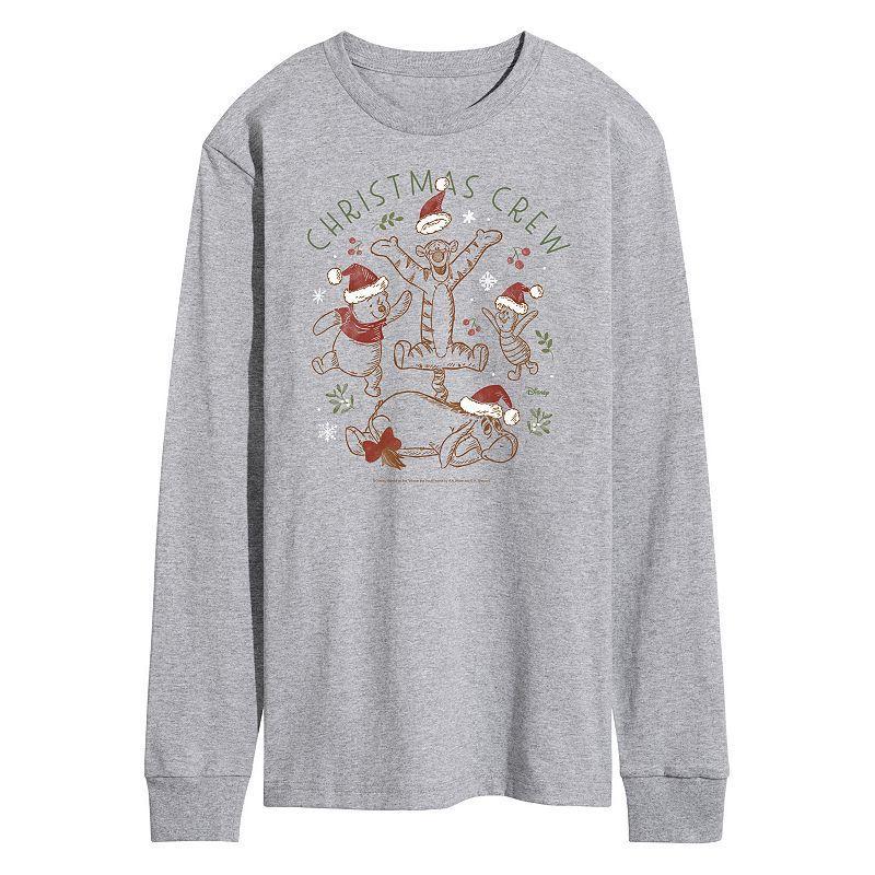 Disneys Winnie The Pooh Mens Christmas Crew Long Sleeve Graphic Tee Med Grey Product Image