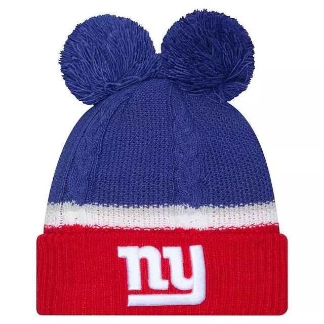 Womens New Era Royal New York Giants Double Bubble Cuffed Knit Hat with Poms Product Image