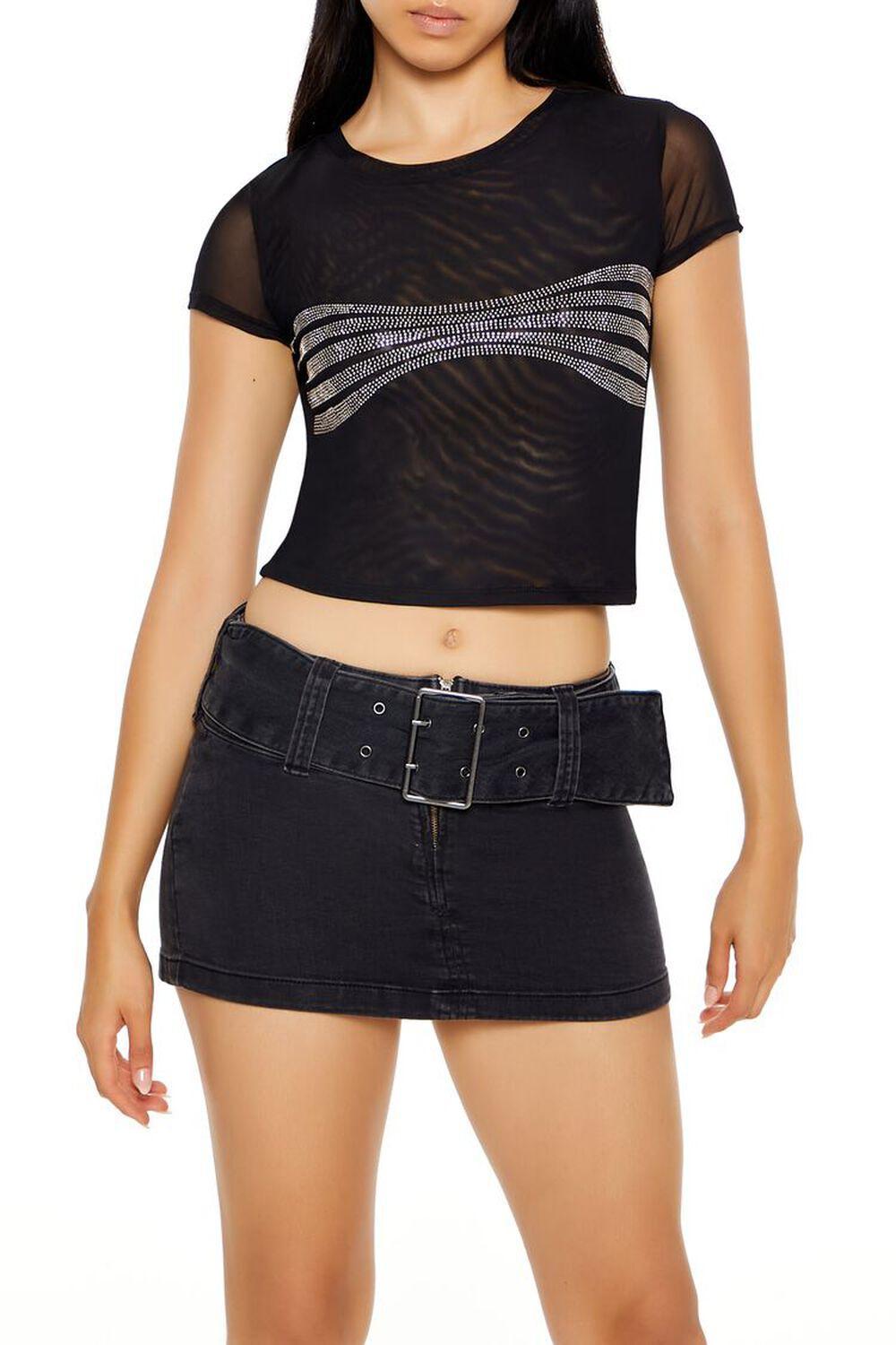 Mesh Rhinestone Cropped Tee | Forever 21 Product Image