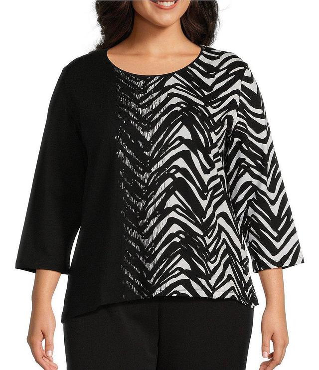 Allison Daley Plus Size Embellished 3/4 Sleeves Crew Neck Knit Top Product Image