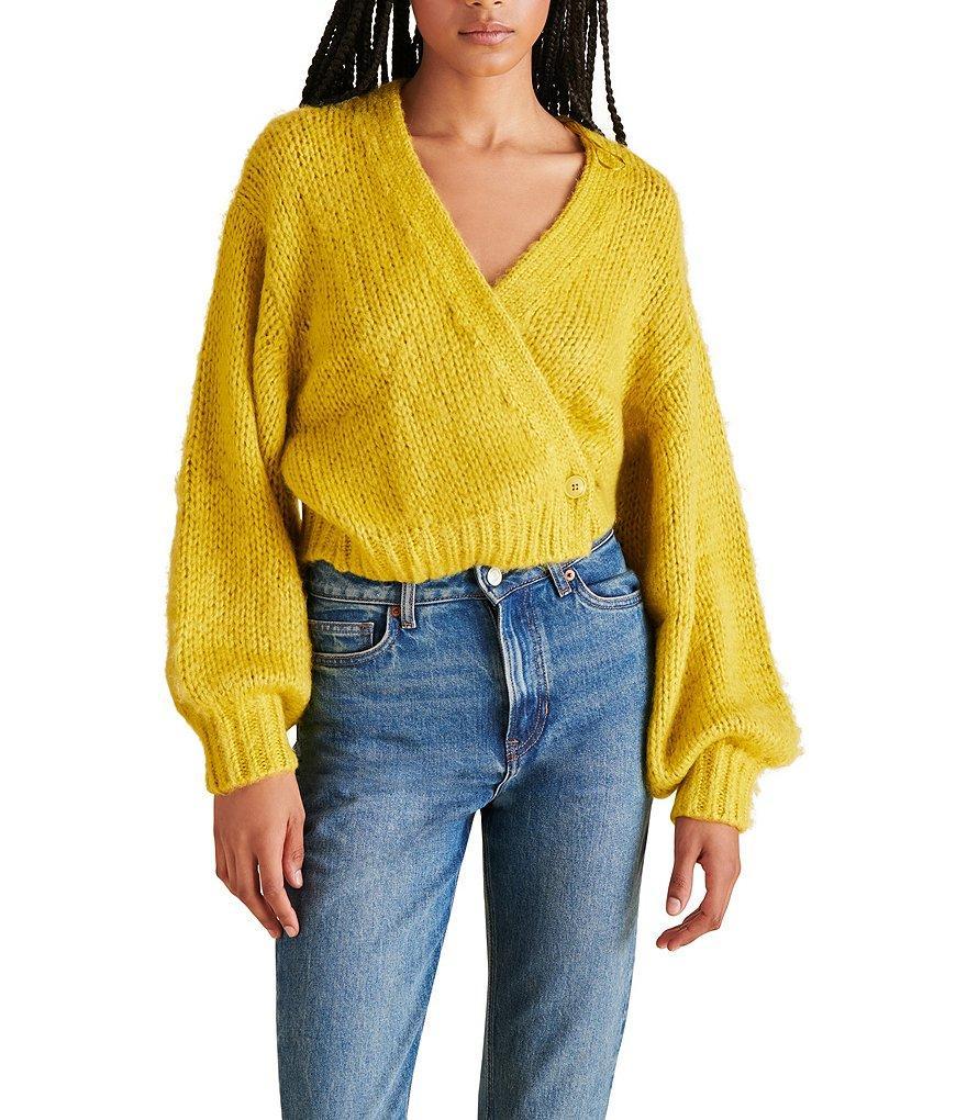 Steve Madden Kyan V Neck Long Sleeve Wrap Front Sweater Product Image