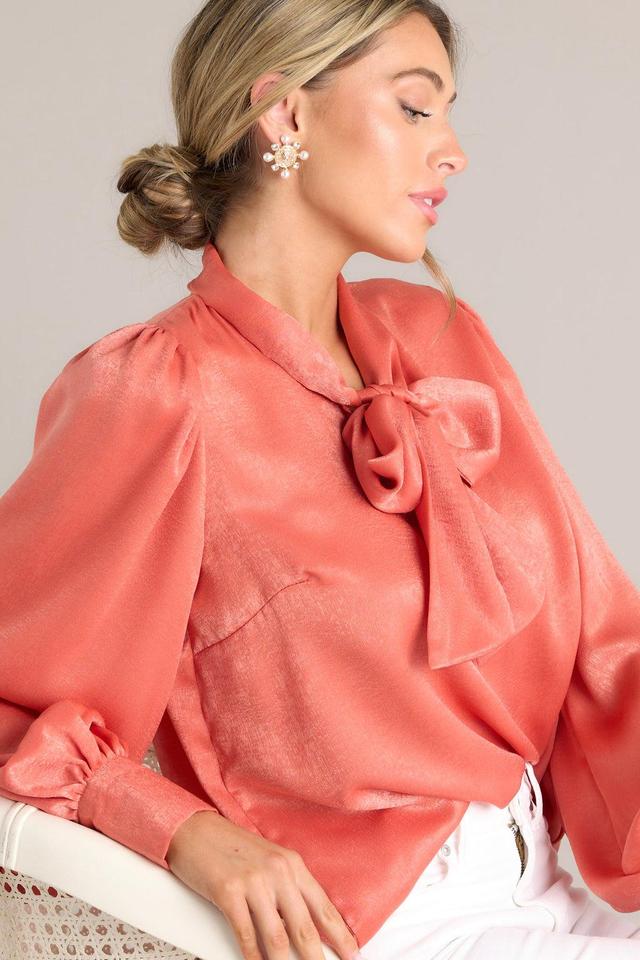 I'm In Charge Pink Coral Tie Neck Top Product Image