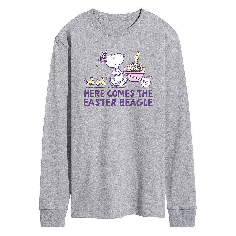 Mens Peanuts Easter Bunnys Helper Long Sleeve Graphic Tee Grey Gray Product Image