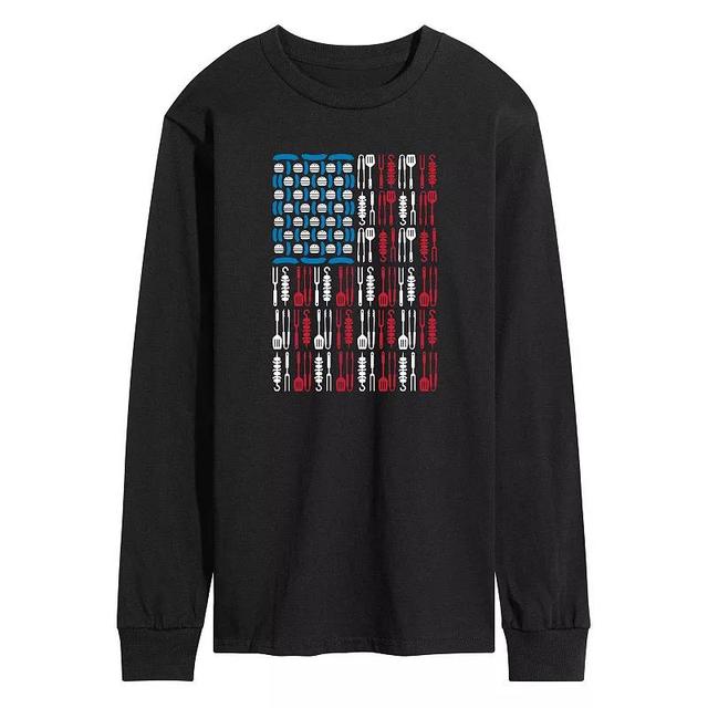 Mens Grill Too USA Flag Long Sleeve Graphic Tee Blue Product Image